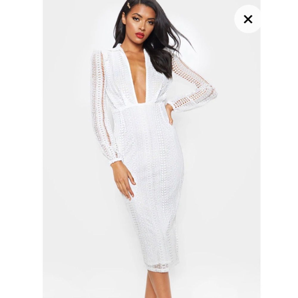 PLT beautiful white low-v dress! Never worn w/tags!